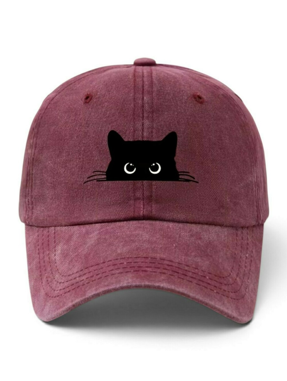 Peekaboo Cat Graphic Baseball Cap in Wine. New
